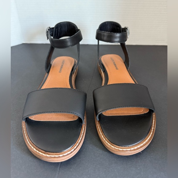 LUCKY BRAND Kimaya Black Leather Ankle-Strap Comfort Flat Open Toe Sandals 7.5 M - Picture 2 of 12